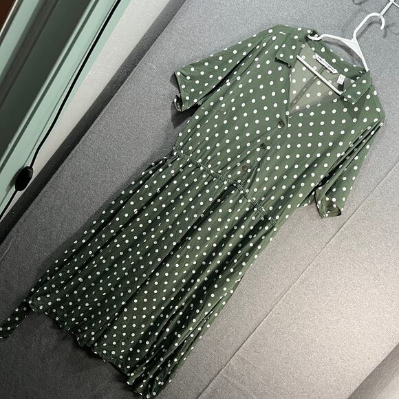 Girl With Curves Regular Collared Knit Midi Shirt Dress Olive Dot Size 1X - Picture 1 of 16